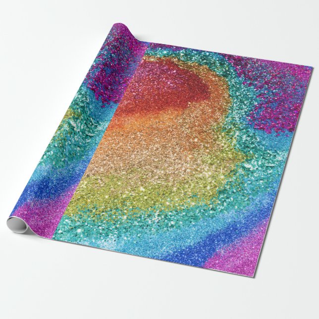 Papel De Presente Gleaming Rainbow Glitter Swirl (Desenrolado)
