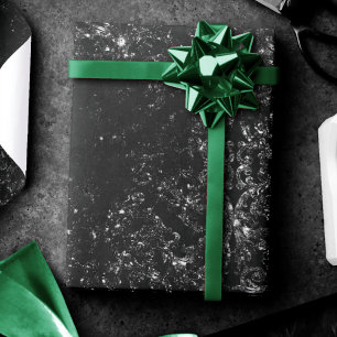 Papel De Presente Glimmery Onyx Grunge   Silvery Black Glam Damask