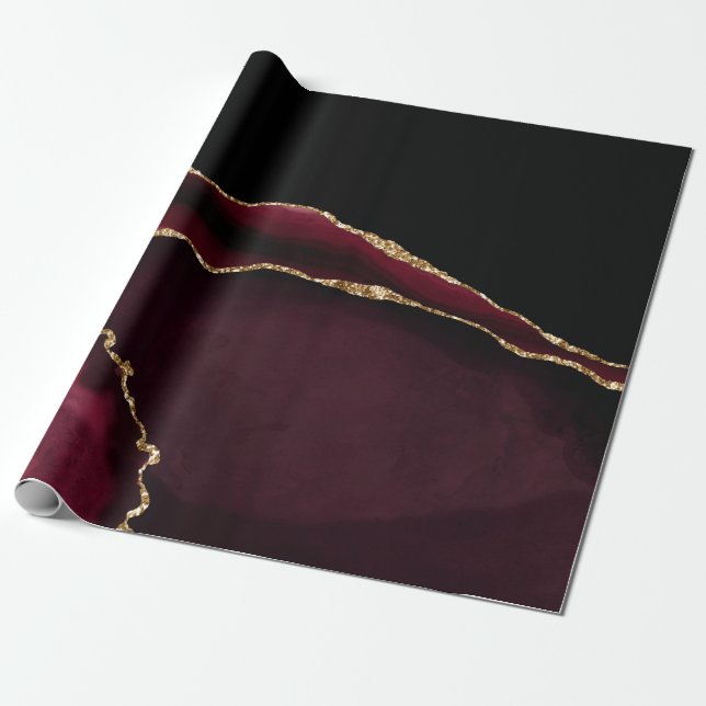 Papel De Presente Gliteira Dourada de Gito Preto-Roxo Marble Agate (Desenrolado)