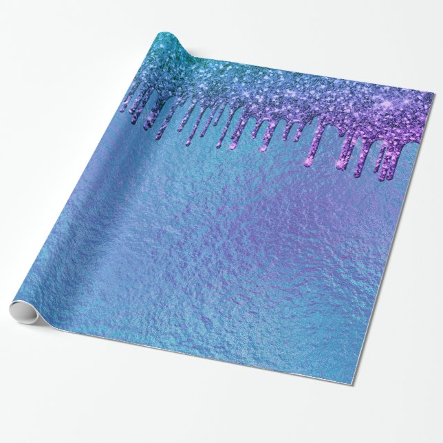 Papel De Presente Glitter Azul Iridescente Roxo Bonito (Desenrolado)