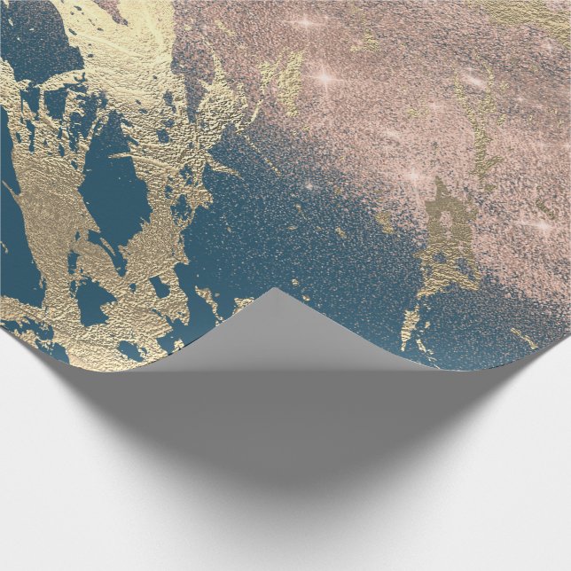 Papel De Presente Glitter Brilhante Azul-Teal Dourado Marble Brilhan (Ponta)