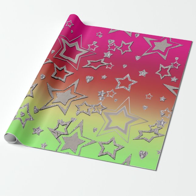 Papel De Presente Glitter de gradiente natalício brilhando estrelas  (Desenrolado)