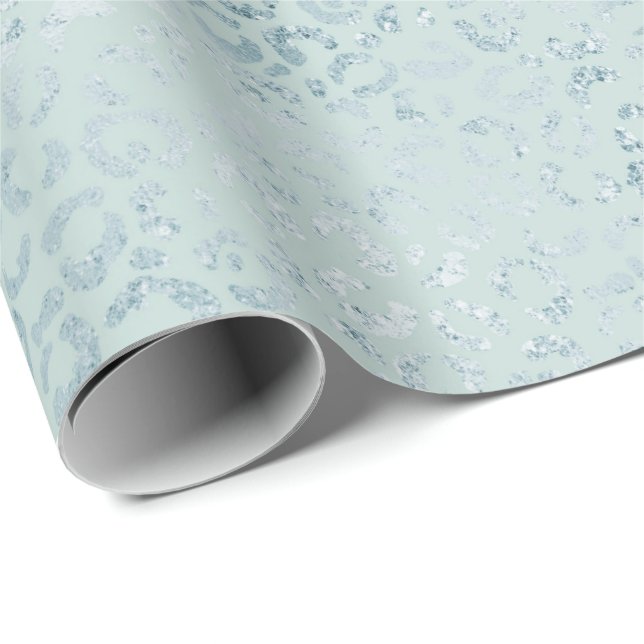 Papel De Presente Glitter de Impressão de Leopardo Azul (Ponta do rolo)