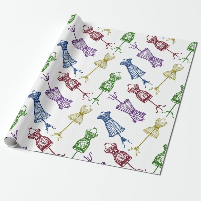 Papel De Presente Glitter de Mannequins de Vestido de Moda (Desenrolado)