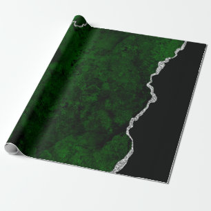 Papel De Presente Glitter de Prata Glamorosa Marble Floresta Verde