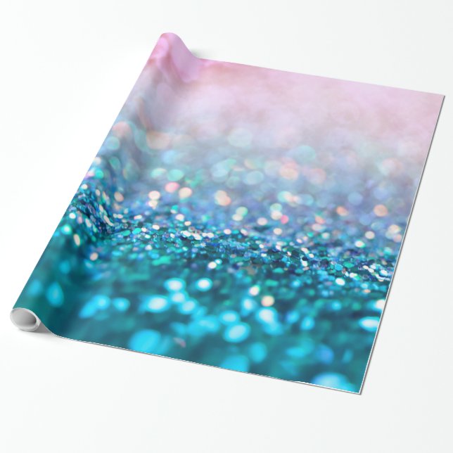 Papel De Presente Glitter de Trendy Gradient Azul-Teal Gradiente Ros (Desenrolado)