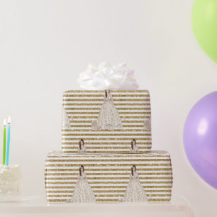 Papel De Presente Glitter do Chá de panela de marfim Dourado Stripes