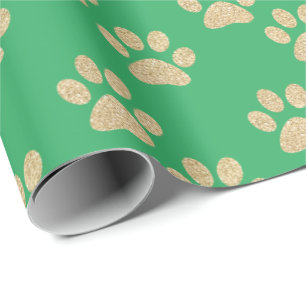 Papel De Presente Glitter Dourado Bonito Imprime Pet Lovers Verde