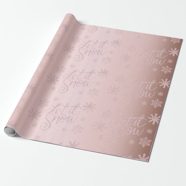 Papel De Presente Glitter Dourado de Rosa elegante, deixar neve e fl (Desenrolado)