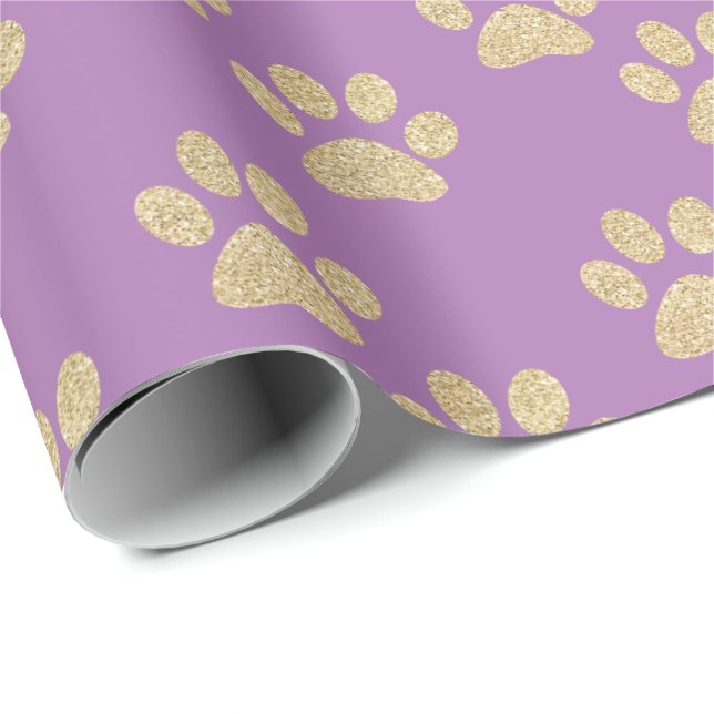 Papel De Presente Glitter Dourado e bonito imprime amantes de animai (Ponta do rolo)