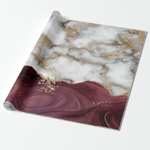 Papel De Presente Glitter Dourado Elegante Shiny Marble Burgundy