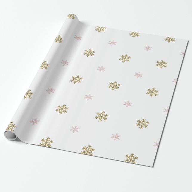 Papel De Presente Glitter dourado & flocos de neve rosa no Natal bra (Desenrolado)