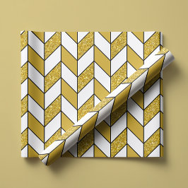 Papel De Presente Glitter Dourado Moderno em Padrão Herringbone Chev