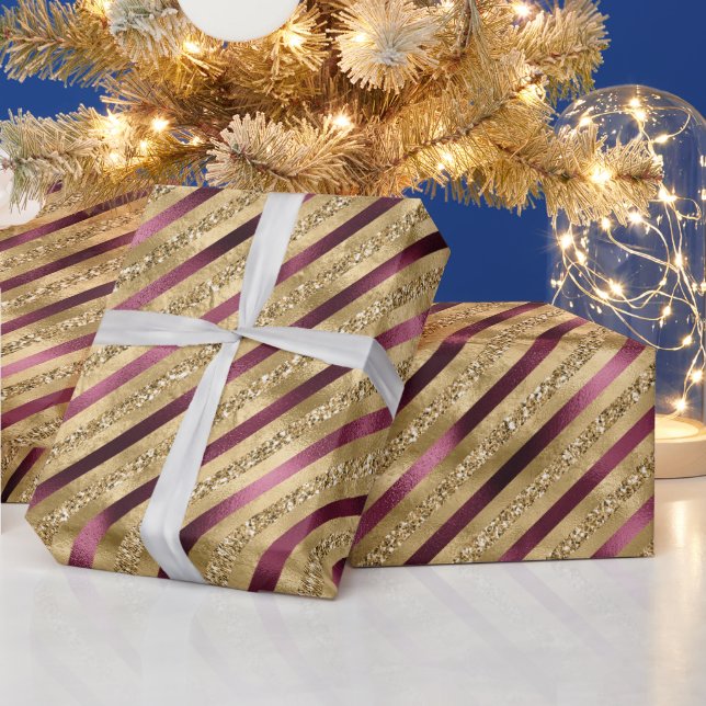 Papel De Presente Glitter Dourado Vermelho e Borgonha (Feriados)