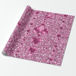 Papel De Presente Glitter e gotículas cardíacas, cor-de-rosa