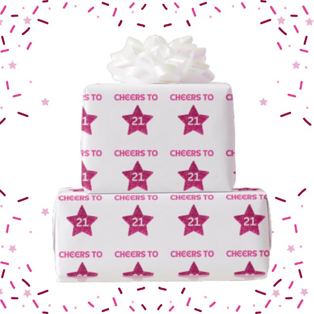 Papel De Presente Glitter Estrela Rosa Alegra-se a 21 aniversário de (Criador carregado)