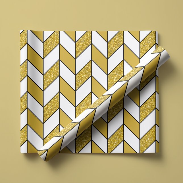 Papel De Presente Glitter Herringbone Moderno Dourado (Criador carregado)
