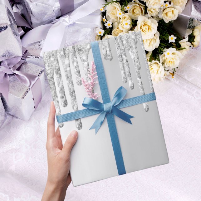 Papel De Presente Glitter prata brilhando no Natal (Criador carregado)