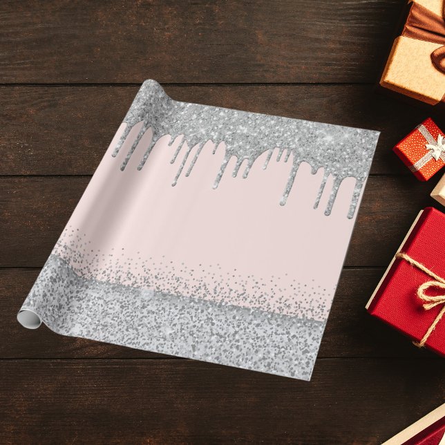 Papel De Presente Glitter prateado goteja rosa dourado (Criador carregado)