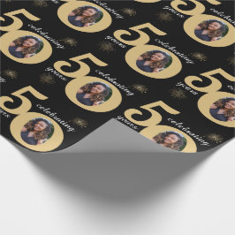 Papel De Presente Glitter Preto e Dourado 50 Anos 50 Anos 50. Aniver