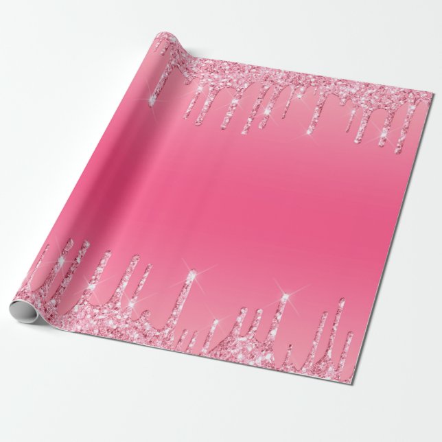 Papel De Presente Glitter Rosa Glitter Girly Trendy Chic Modern (Desenrolado)