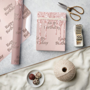 Papel De Presente Glitter rosa ouro de aniversário goteja faísca r