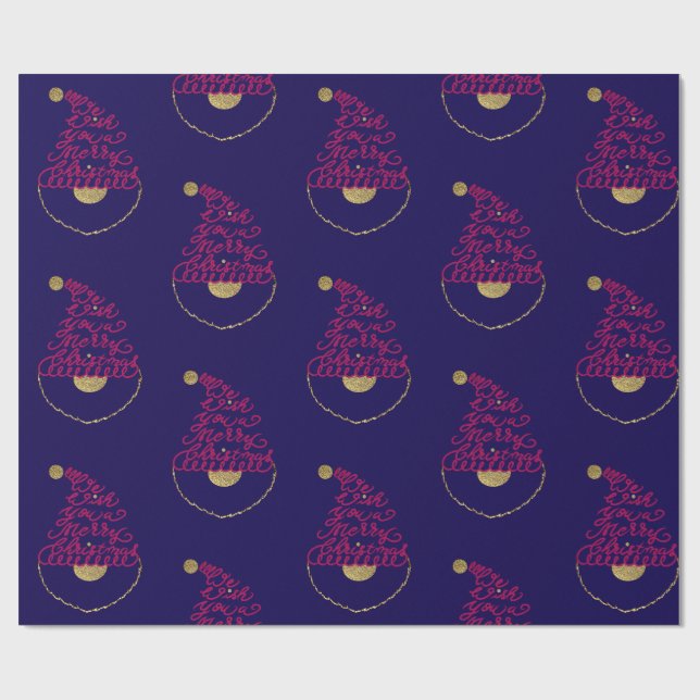 Papel De Presente Glitter Santa Script Cute Modern Christmas  (Aberto)