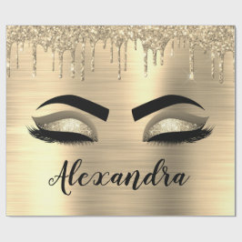 Papel De Presente Glitter Sparkle Eyelashes Dourado Nome do Monogram