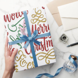 Papel De Presente Glittery Merry Christmas and Joy Typography