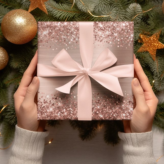 Papel De Presente Glittery Rose Gold Ombre Folha (Glittery Rose Gold Ombre Foil Wrapping Paper)