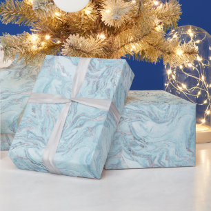 Papel De Presente Glitz Azul Silver Marble Glitz