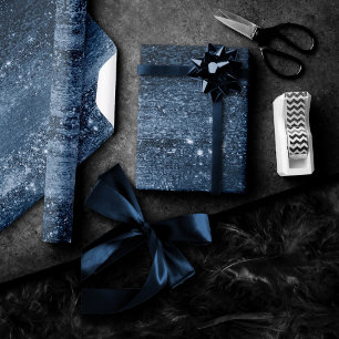 Papel De Presente Glitzy Foil   Faísca Marinho Azul Escuro Cinza Esc