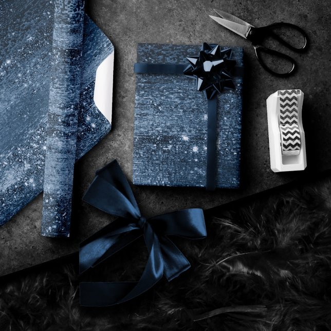 Papel De Presente Glitzy Foil | Faísca Marinho Azul Escuro Cinza Esc (Criador carregado)