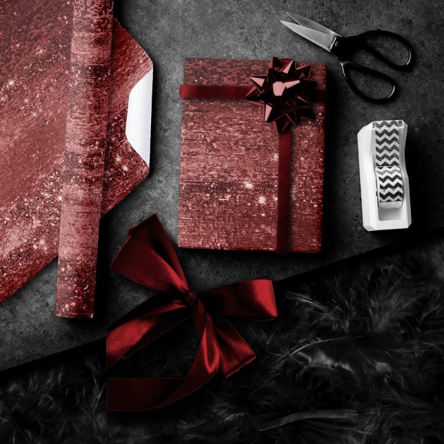 Papel De Presente Glitzy Foil | Shine Crimson Red Faux Glitter Shine (Criador carregado)