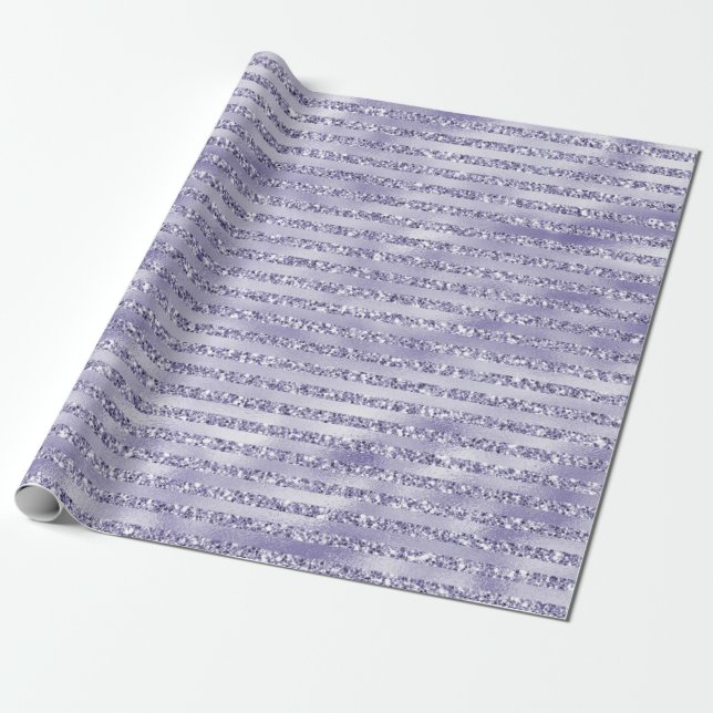 Papel De Presente Glitzy Girly Purple Glitter Stripes (Desenrolado)