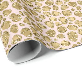 Papel De Presente Glitzy Glam Dourada Blush Gliter Impressão Leopard