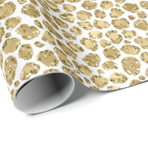 Papel De Presente Glitzy Glam Dourado White Gliter Impressão Leopar