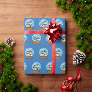 Papel De Presente Globo de Neve com Snowman e Pine Tree
