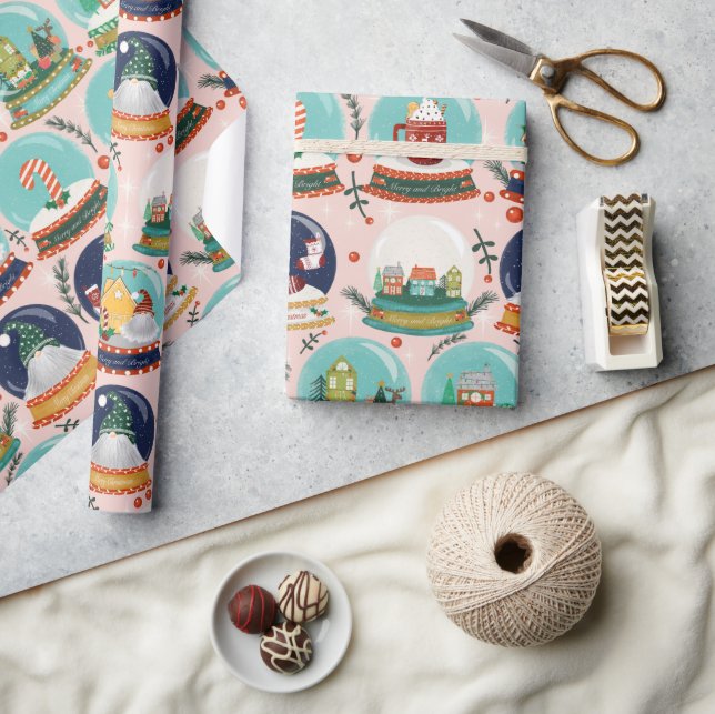 Papel De Presente Globo de neve natalícia//Gnome//Gingercake House// (Artesanato)