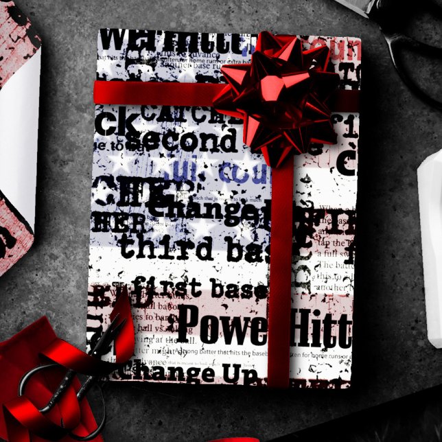 Papel De Presente Glória do Baseball | Palavras De Bandeira American (Criador carregado)