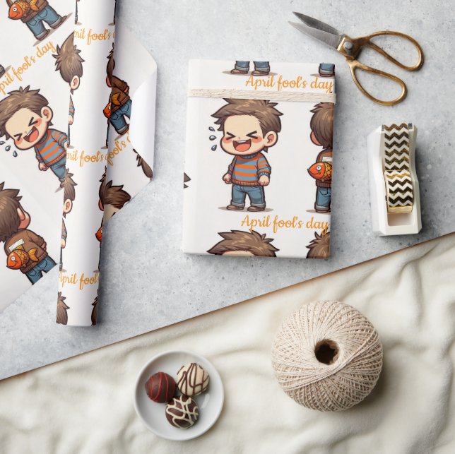Papel De Presente Glossy Wrapping Paper April Fool's Day Fishing (Artesanato)