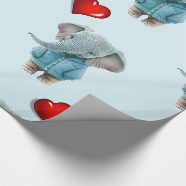 Papel De Presente Glossy Wrapping Paper Blue Elephant Red Hearts  (Ponta)