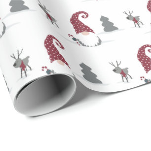 Papel De Presente Gnome e Reindeer - design do tomate escandinavo