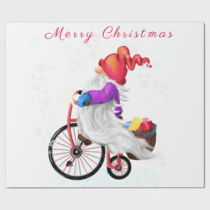 Papel De Presente Gnome engraçado com bicicleta e presentes - Feliz