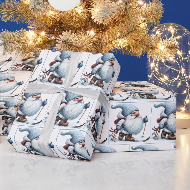 Papel De Presente Gnome esquiando com coelhinho (Feriados)
