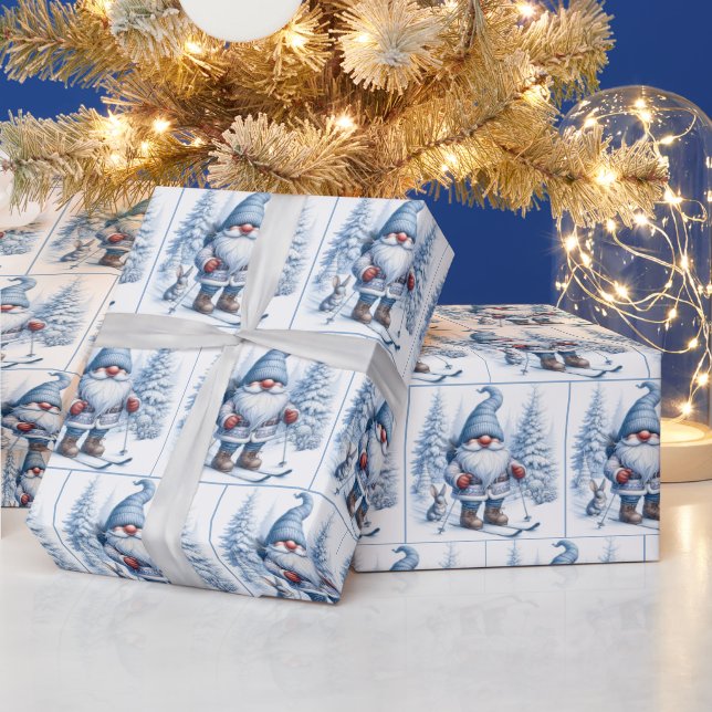 Papel De Presente Gnome esquiando com coelhinho (Feriados)
