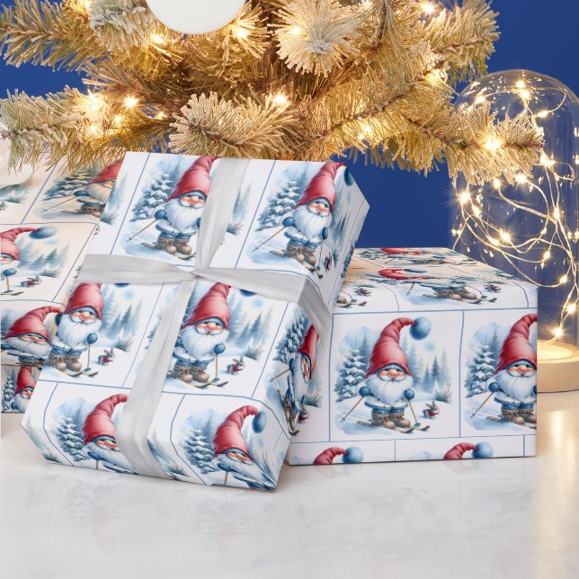 Papel De Presente Gnome esquiando com coelhinho (Feriados)