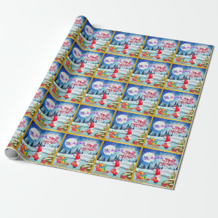 Papel De Presente Gnome Natalino com Presentes do Trenó do Papai Noe