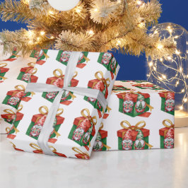 Papel De Presente Gnome Vermelho de Natal e um Gnome Verde