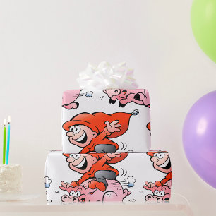 Papel De Presente Gnomo de desenho animado engraçado andando em um p